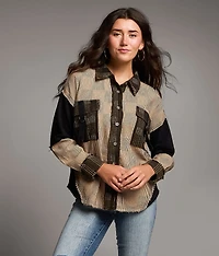 Raw Edge Striped Shacket