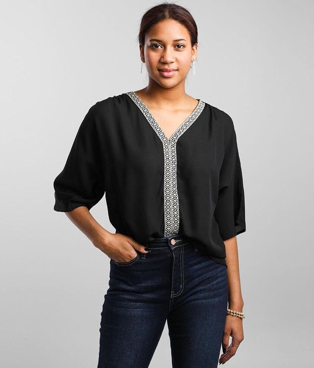 Buckle Black Embroidered Chiffon Top