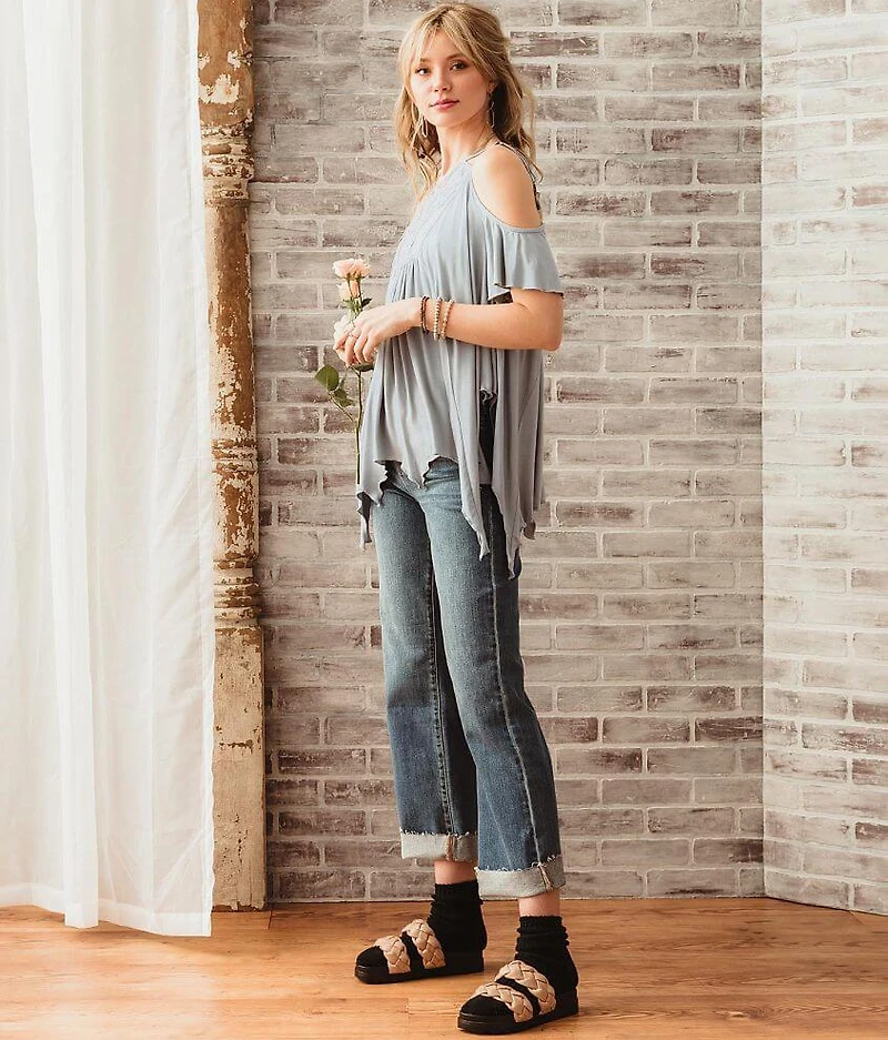 Cold Shoulder Mesh Tunic Top