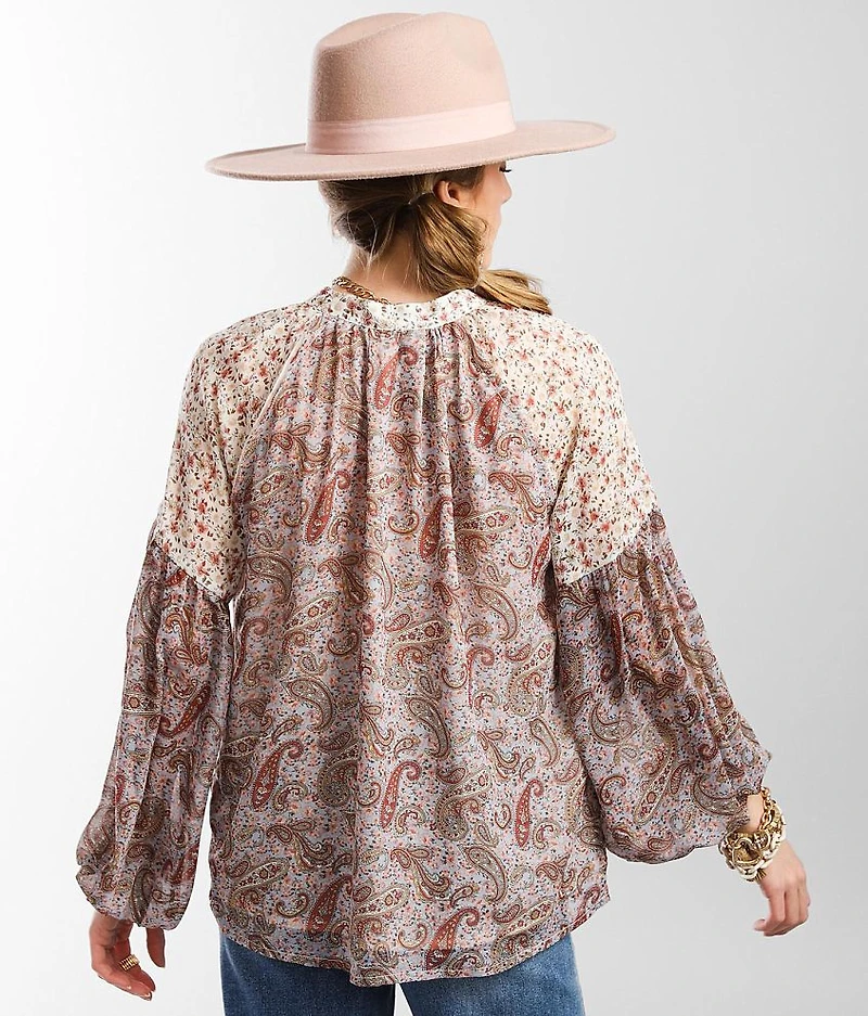 Paisley Chiffon Henley Blouse