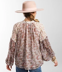 Paisley Chiffon Henley Blouse