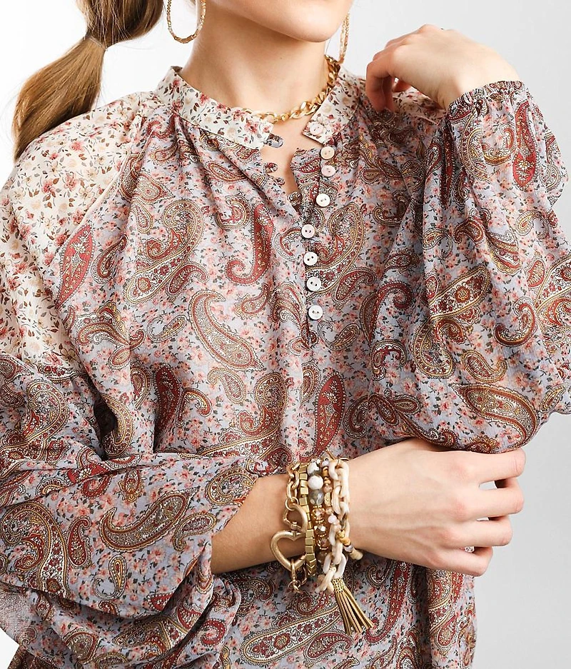 Paisley Chiffon Henley Blouse