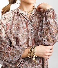 Paisley Chiffon Henley Blouse