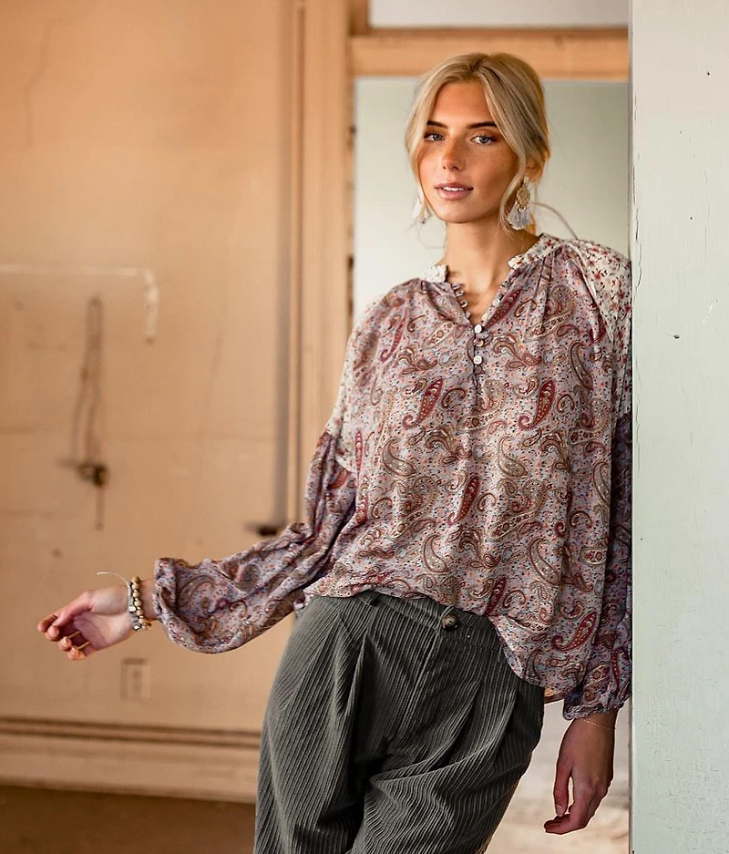 Paisley Chiffon Henley Blouse