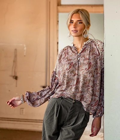 Paisley Chiffon Henley Blouse