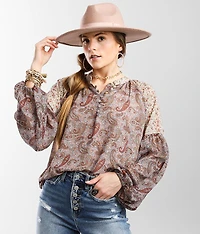 Paisley Chiffon Henley Blouse