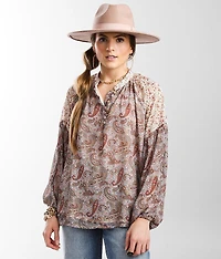Paisley Chiffon Henley Blouse