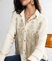 Embroidered Mesh Overlay Shirt