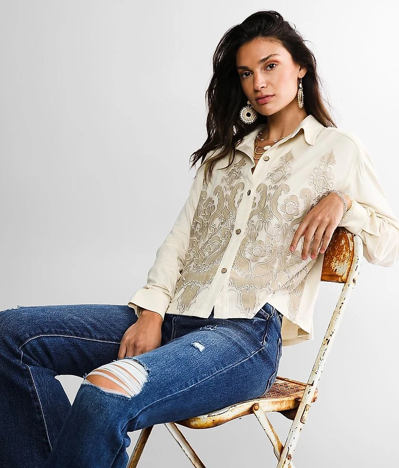 Embroidered Mesh Overlay Shirt