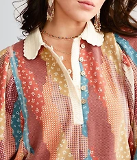 Mixed Print Dolman Henley