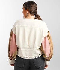 Pieced Crochet Trim Pullover