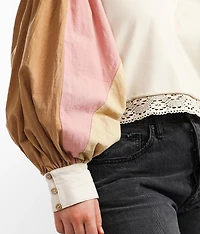 Pieced Crochet Trim Pullover