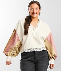 Pieced Crochet Trim Pullover