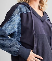 Mixed Print Cropped Hoodie