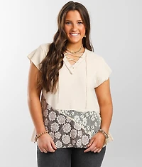 Lace-Up Pieced Thermal Top