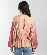 Pieced Rib Knit Peplum Top
