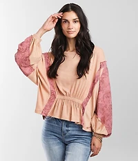 Pieced Rib Knit Peplum Top