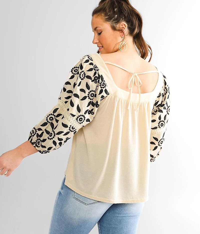 Embroidered Square Neck Top