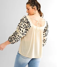 Embroidered Square Neck Top