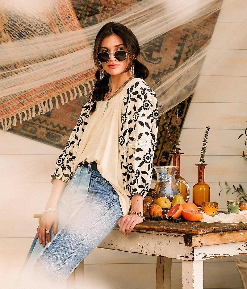 Embroidered Square Neck Top