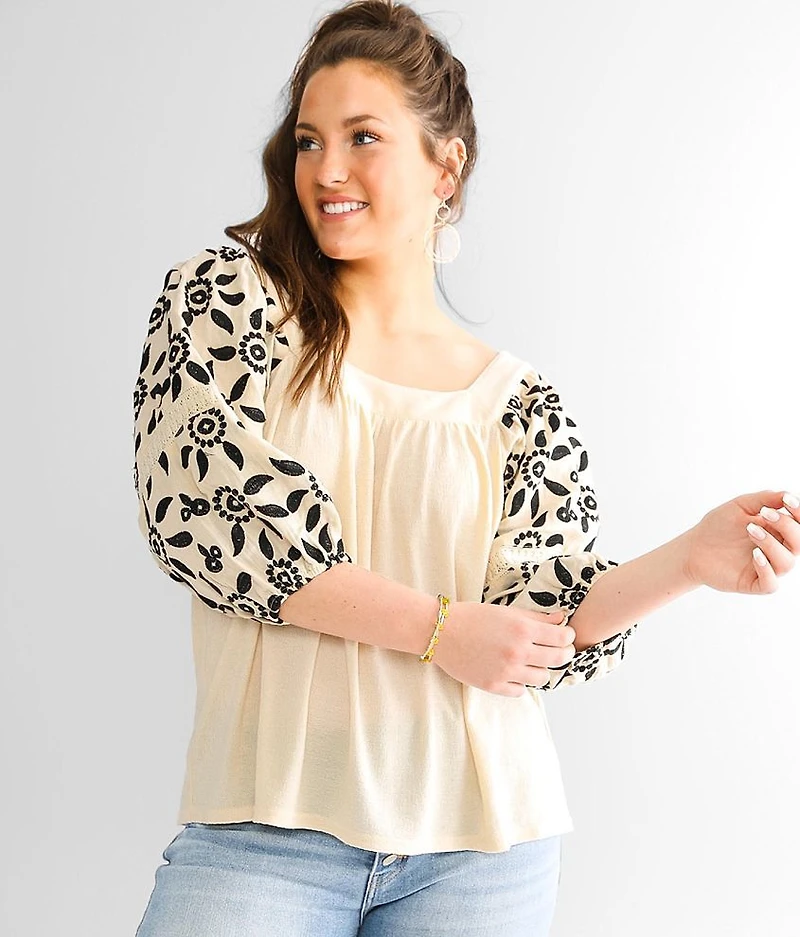 Embroidered Square Neck Top