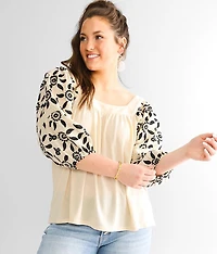 Embroidered Square Neck Top