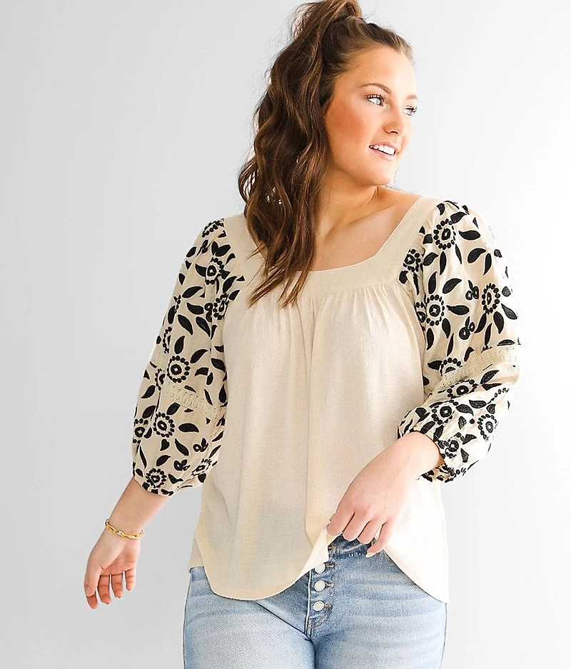 Embroidered Square Neck Top