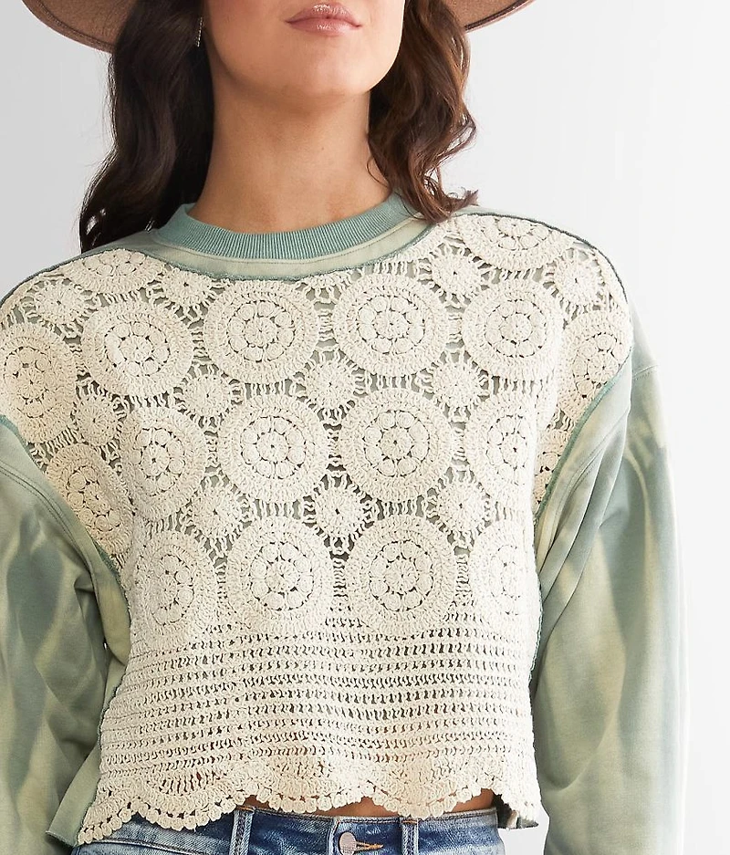 Pieced Crochet Cropped Pullover