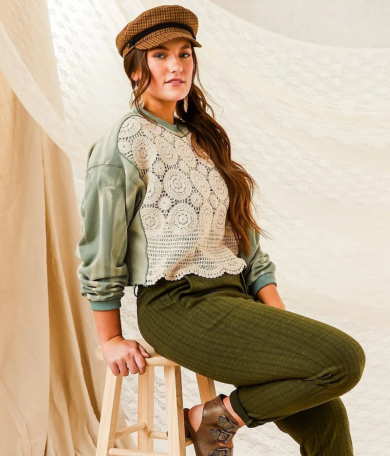 Pieced Crochet Cropped Pullover