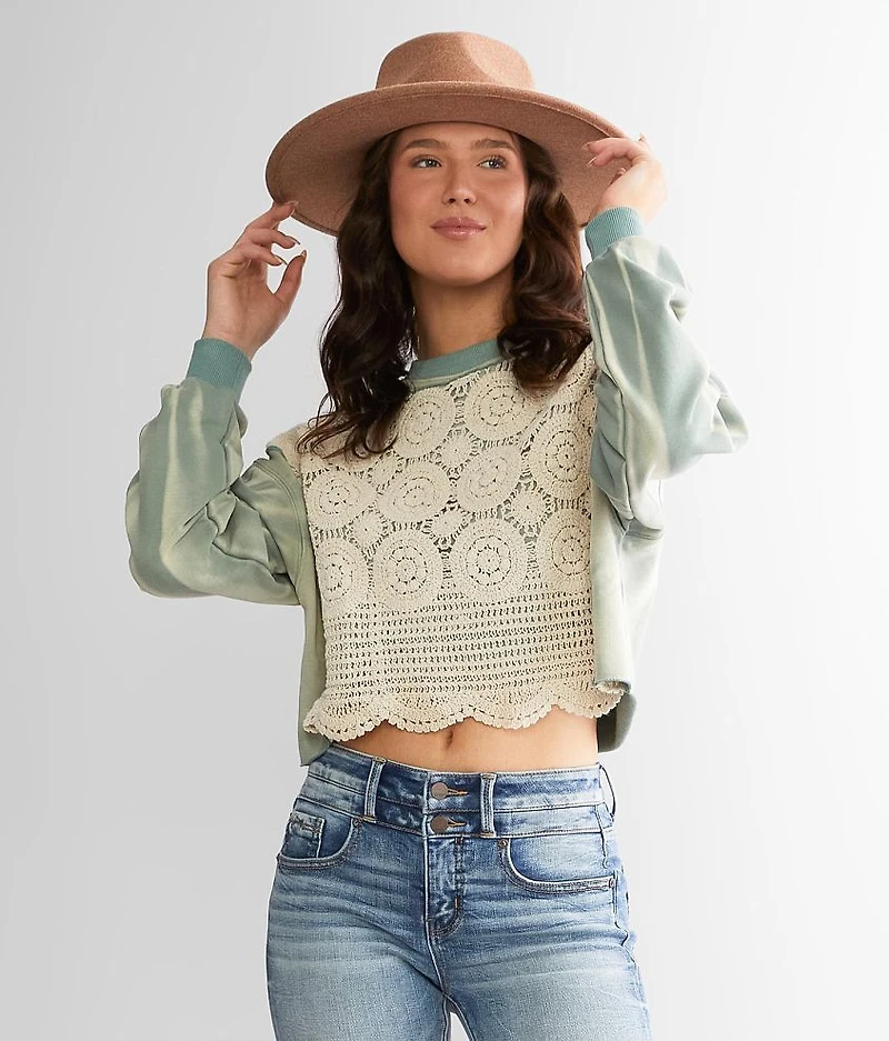 Pieced Crochet Cropped Pullover
