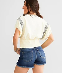 Embroidered Dolman Cropped Top