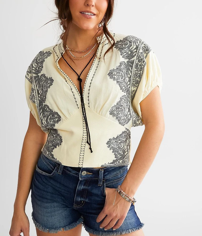 Embroidered Dolman Cropped Top