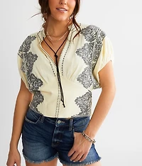 Embroidered Dolman Cropped Top