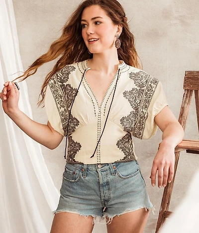 Embroidered Dolman Cropped Top