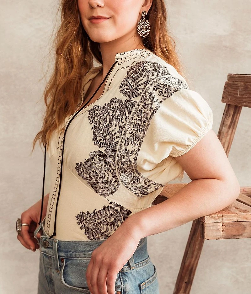 Embroidered Dolman Cropped Top