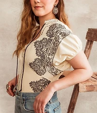Embroidered Dolman Cropped Top