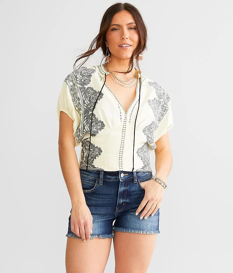 Embroidered Dolman Cropped Top
