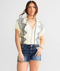 Embroidered Dolman Cropped Top