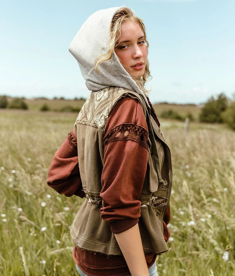 Reverse Pieced Knit Hooded Vest