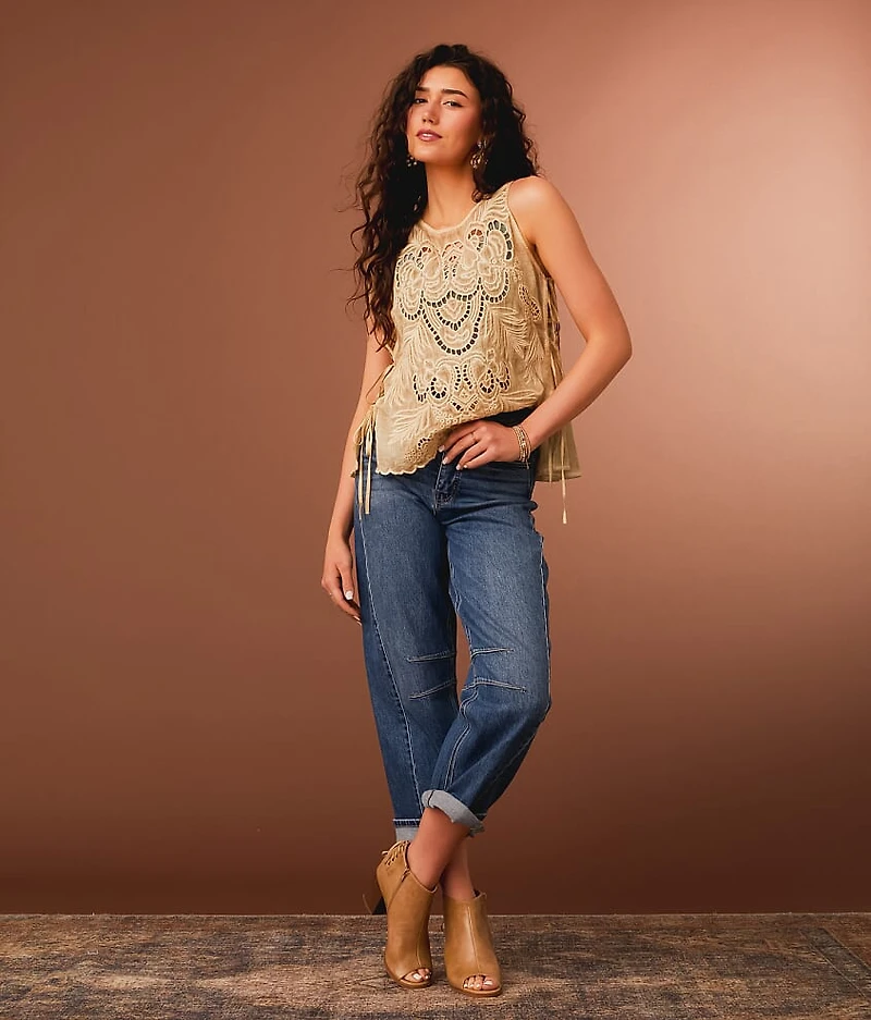 Embroidered Side Tie Tank Top