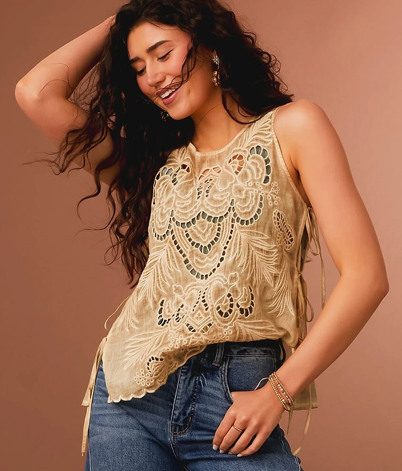 Embroidered Side Tie Tank Top