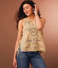 Embroidered Side Tie Tank Top