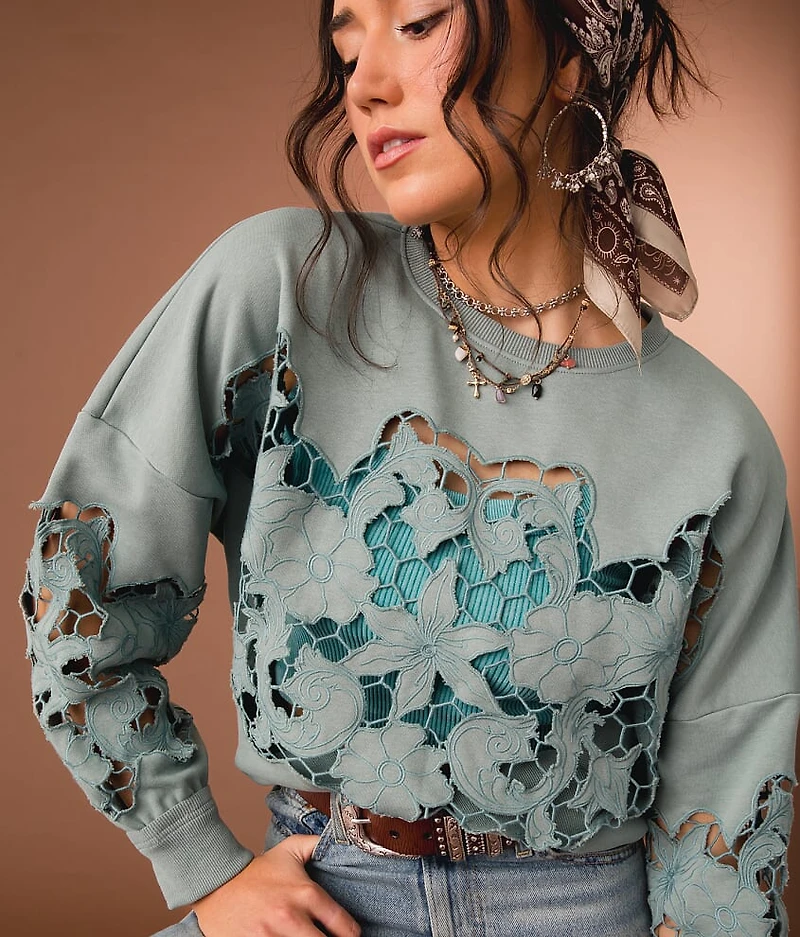 Floral Cut-Out Pullover