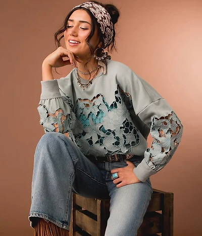 Floral Cut-Out Pullover