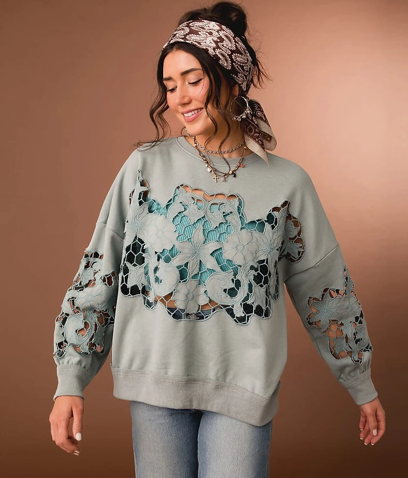 Floral Cut-Out Pullover
