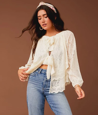 Gimmicks Tiered Lace 4-Way Top