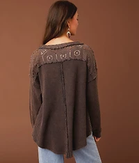 Washed Waffle Lace-Up Top