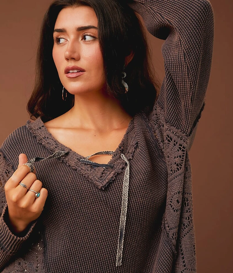 Washed Waffle Lace-Up Top