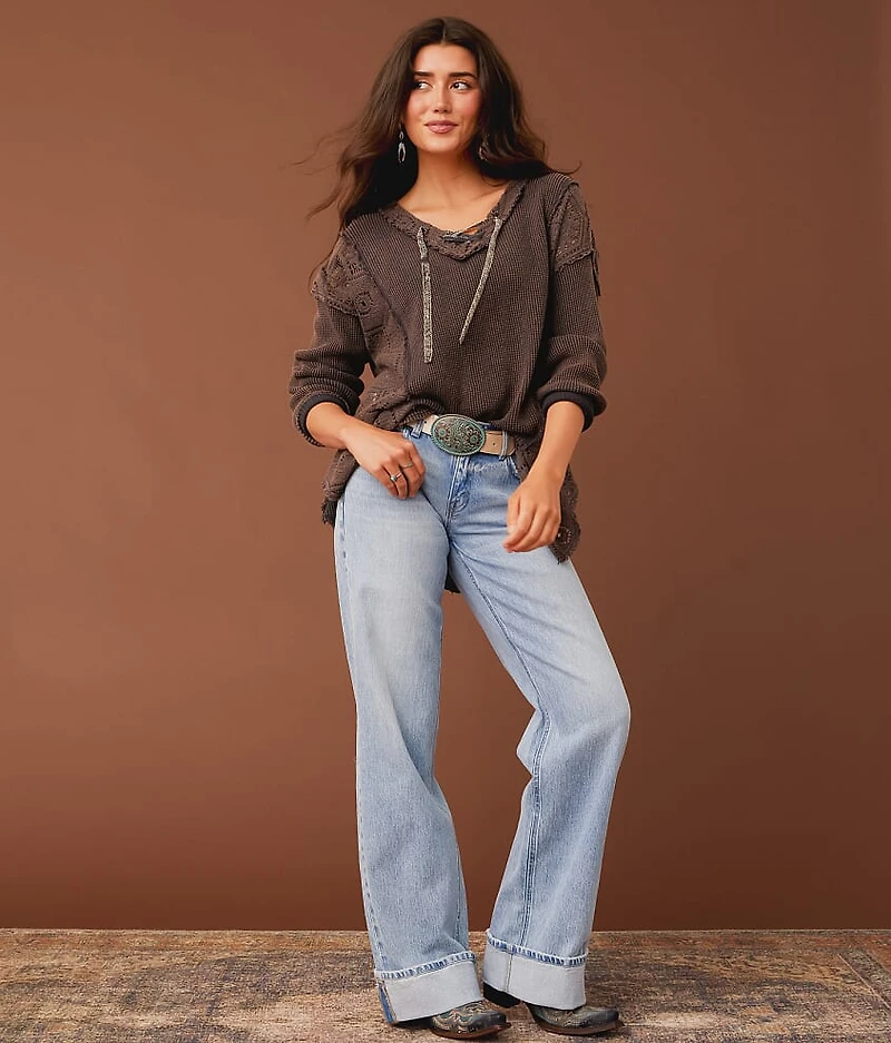 Washed Waffle Lace-Up Top