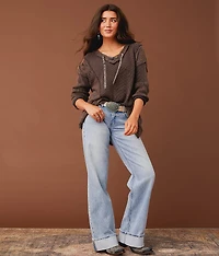 Washed Waffle Lace-Up Top